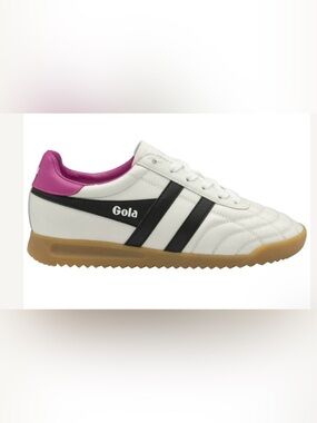 Gola x Free People White Sneaker with Black Stripes and Pink Heel Collar